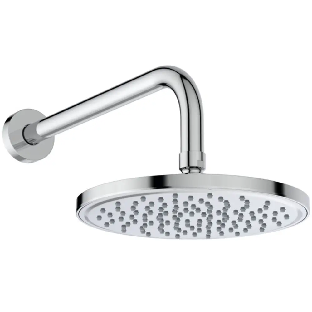 Kopfbrause in chromfarbenem Design mit Wandanschluss von Ideal Standard. Runde Form mit gleichmäßig angeordneten Wasserstrahlauslässen für eine gleichmäßige Wasserverteilung.